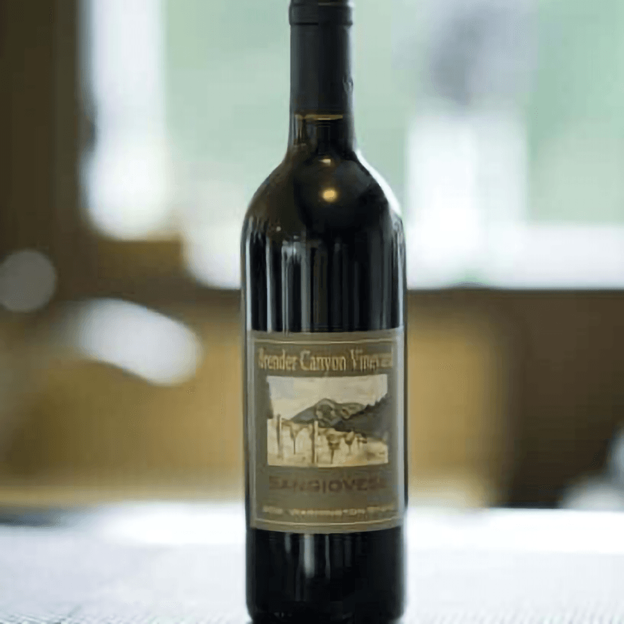 A bottle of Sangiovese wine from Bender Canyon Vineyard.