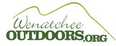 Logo of Wenatchee Outdoors, featuring the text in green with a mountain outline.
